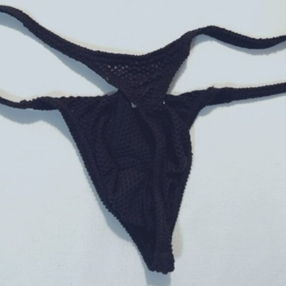 Men's Waffled See-Through "T-Back" Thong - Black - Pouch - Picture 5 of 9